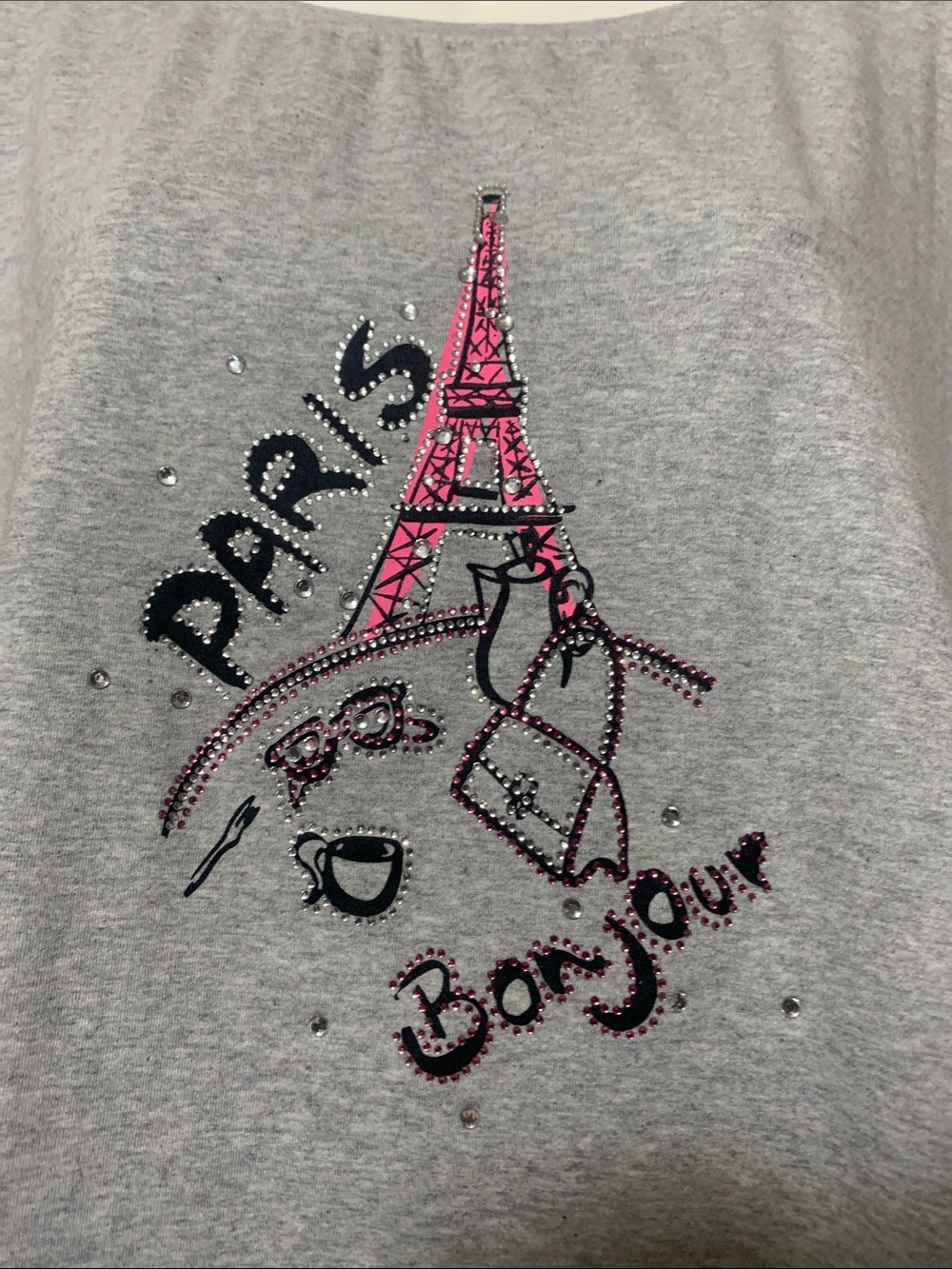 41. New York Laundry XL Gray Tee with Pink Eiffel Tower Paris Graphic NWOT - Picture 3 of 5